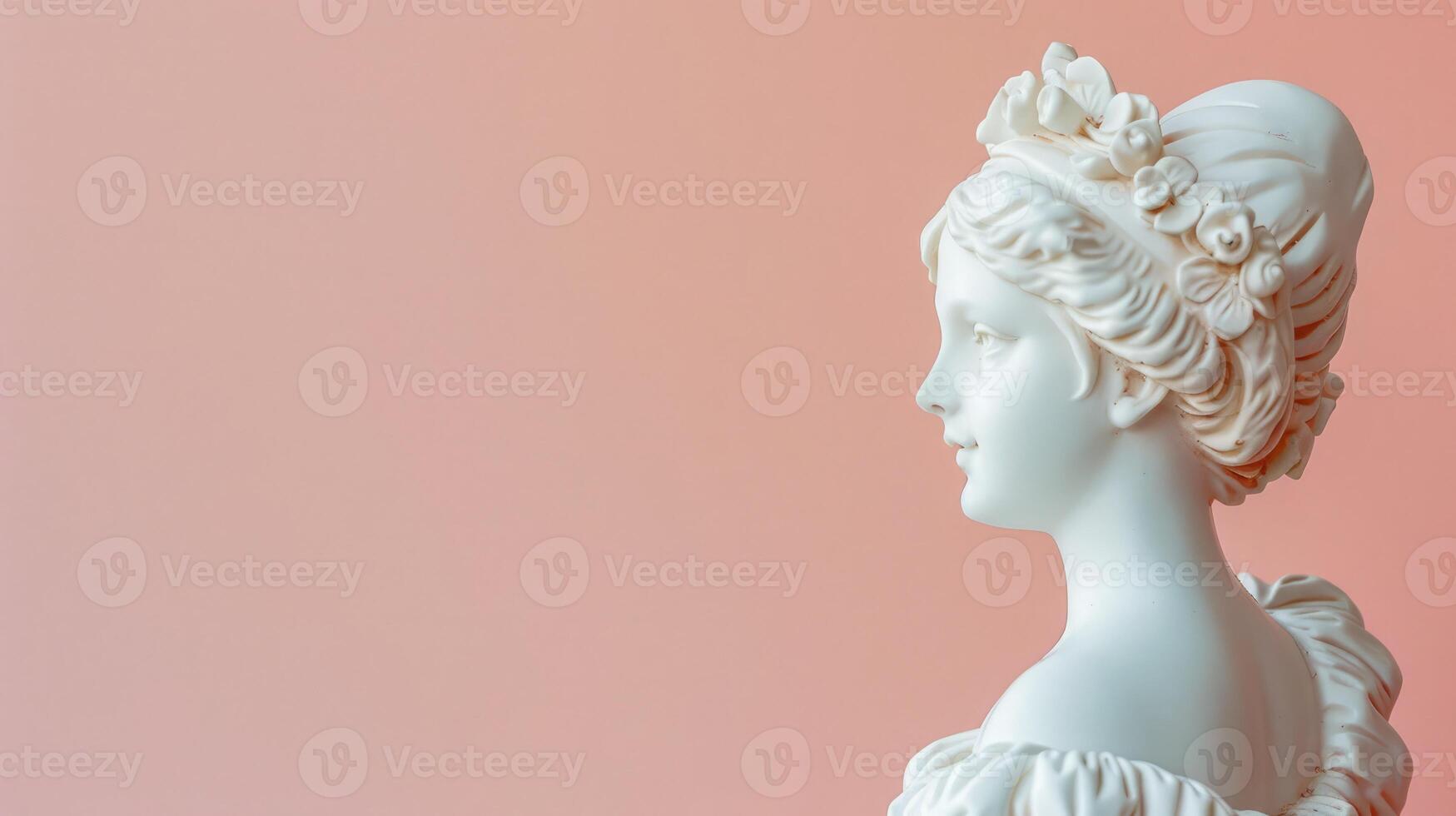 Artistic porcelain figurine on a blush background with generous copyspace photo