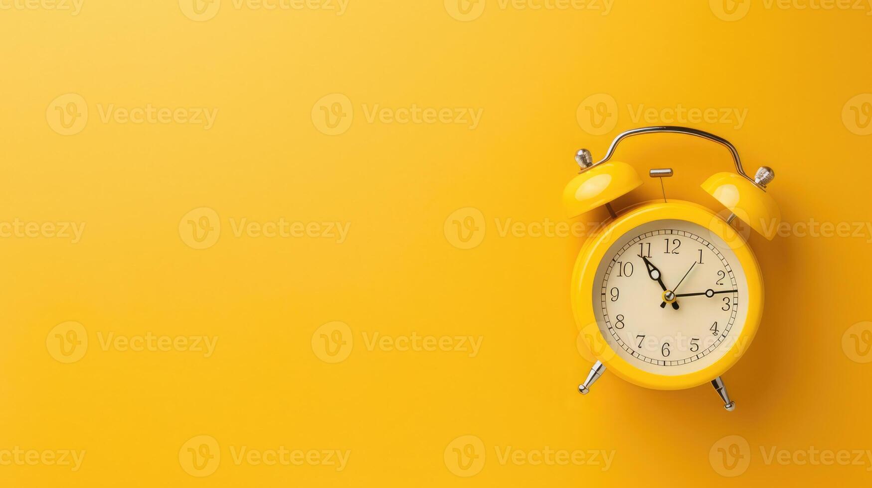 Elegant retro alarm clock on a serene butter yellow background, ideal for creative copyspace photo