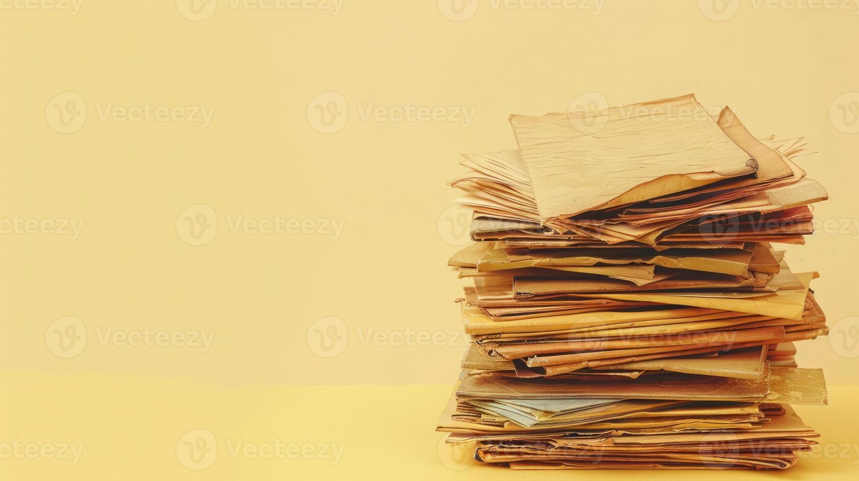 Pale yellow background featuring a stack of vintage letters, perfect for copyspace photo