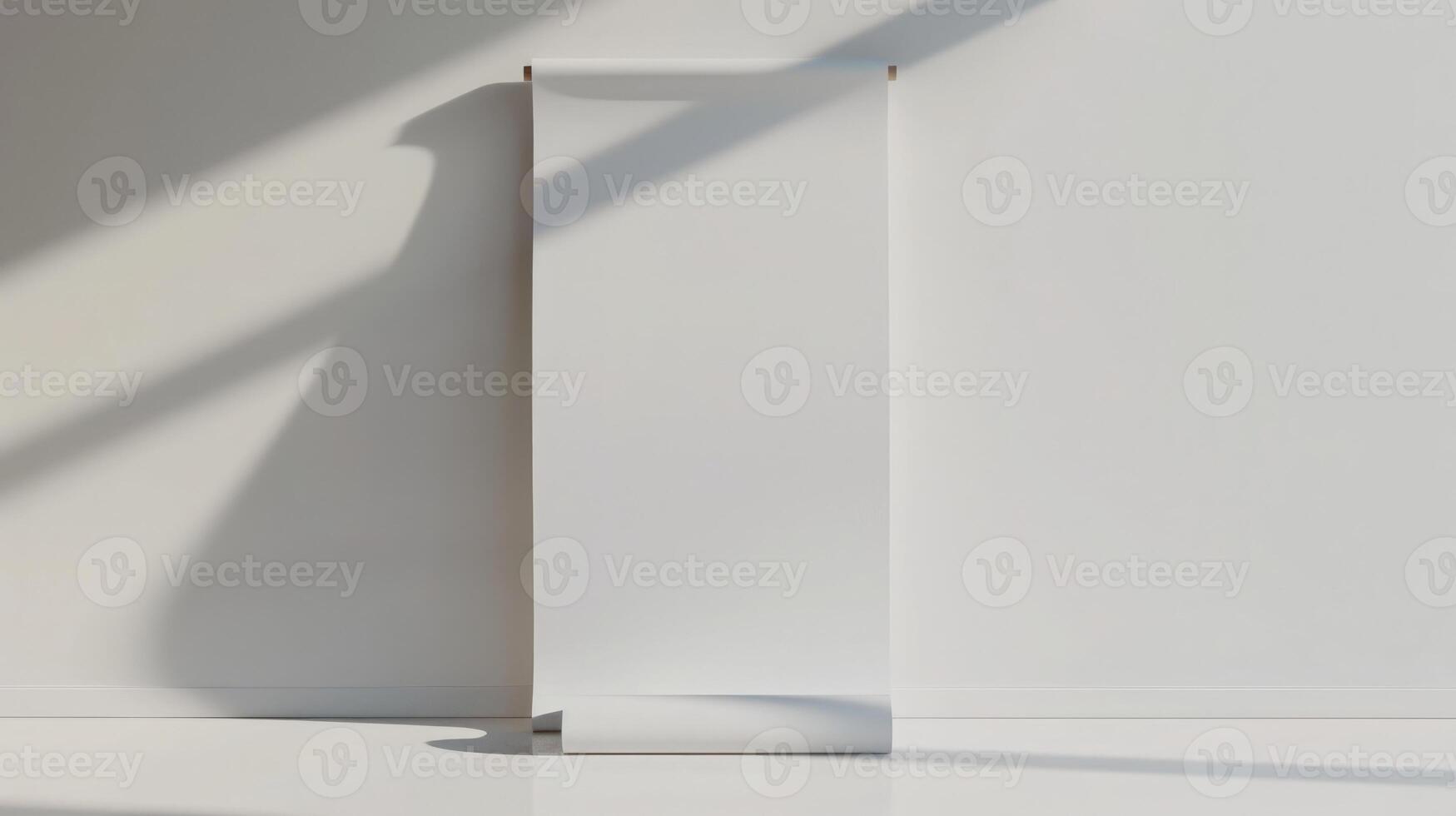 Minimalist roll-up mockup poster at a trade show booth, blank space for branding, light background. Roll up mockup poster photo