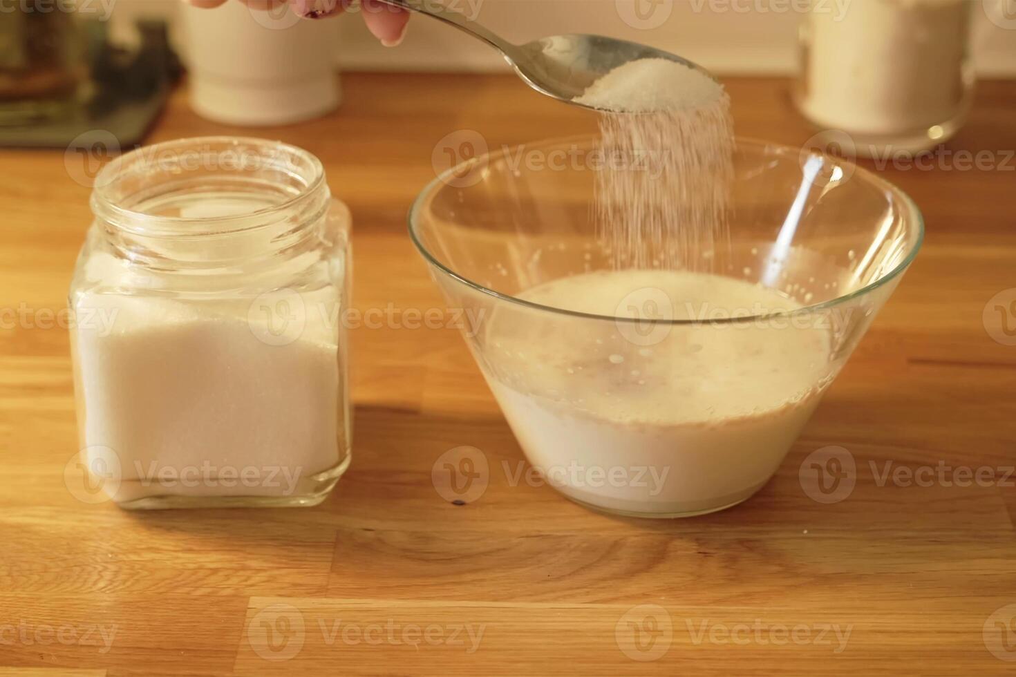 the process of making buns. flour . eggs . chocolate. tremble. dough milk . salt . photo