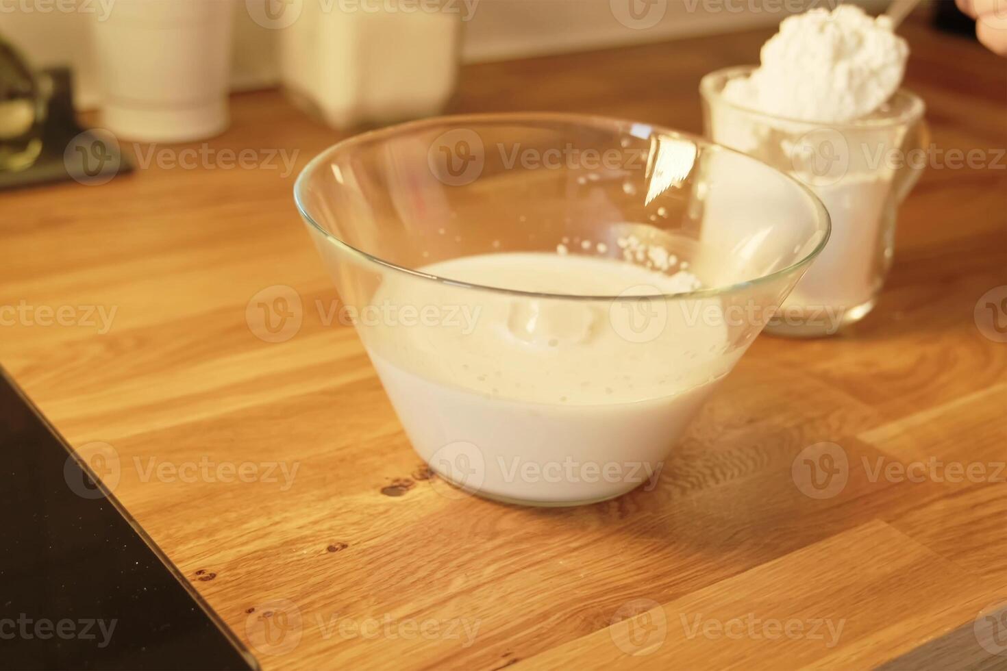 the process of making buns. flour . eggs . chocolate. tremble. dough milk . salt . photo