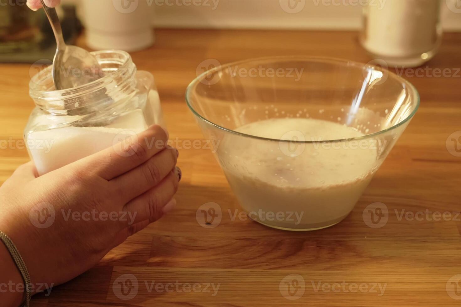 the process of making buns. flour . eggs . chocolate. tremble. dough milk . salt . photo
