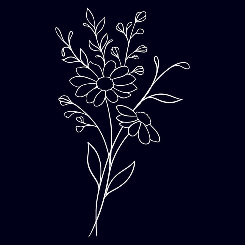 Hand drawn flat design simple flower outline vector