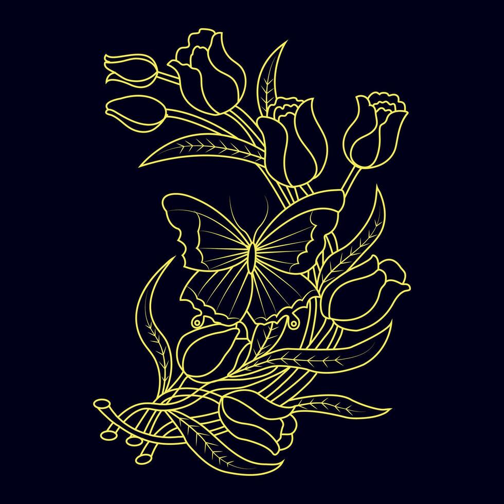 Hand drawn flat design simple flower outline vector