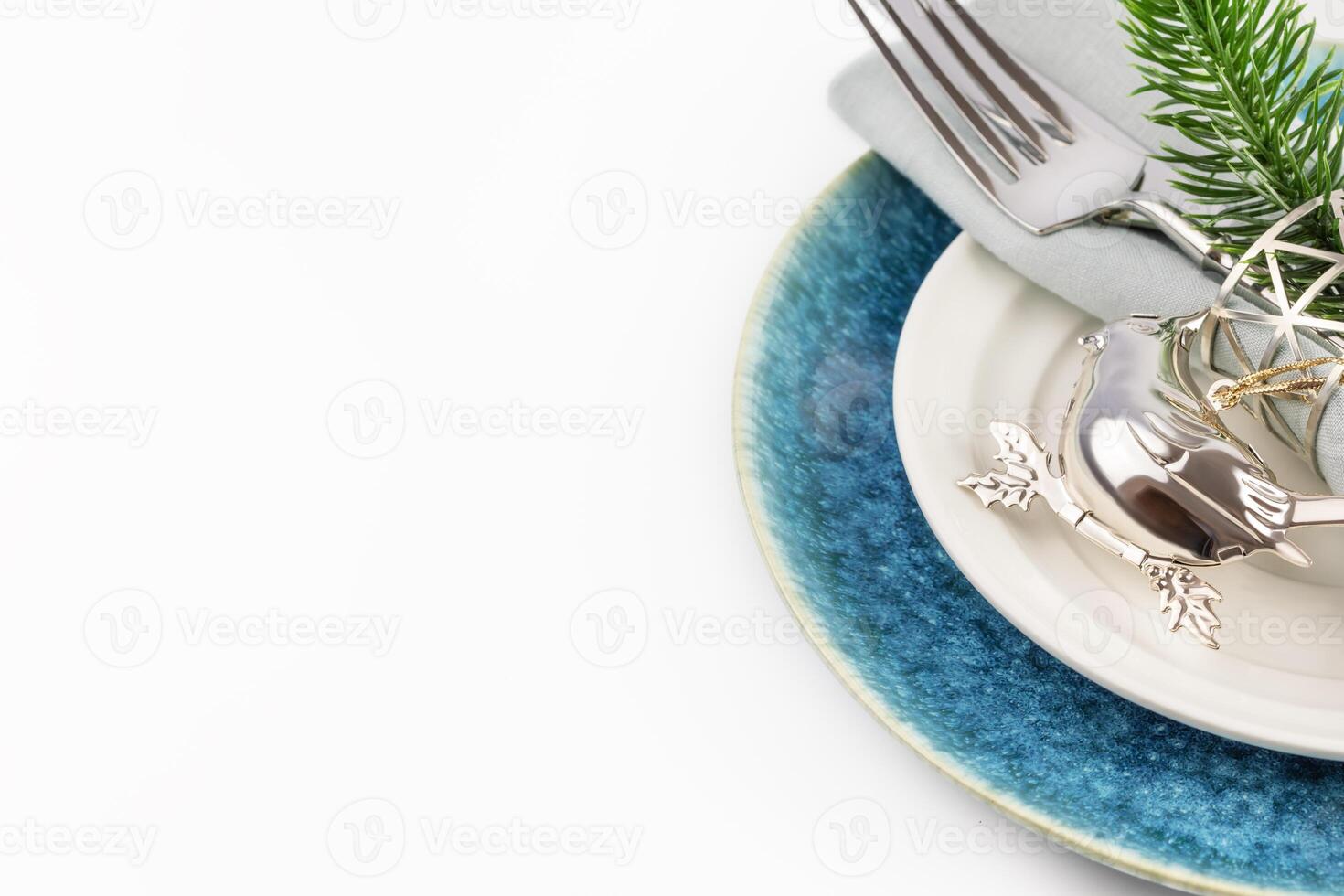 Christmas and New year table setting with holiday decor photo