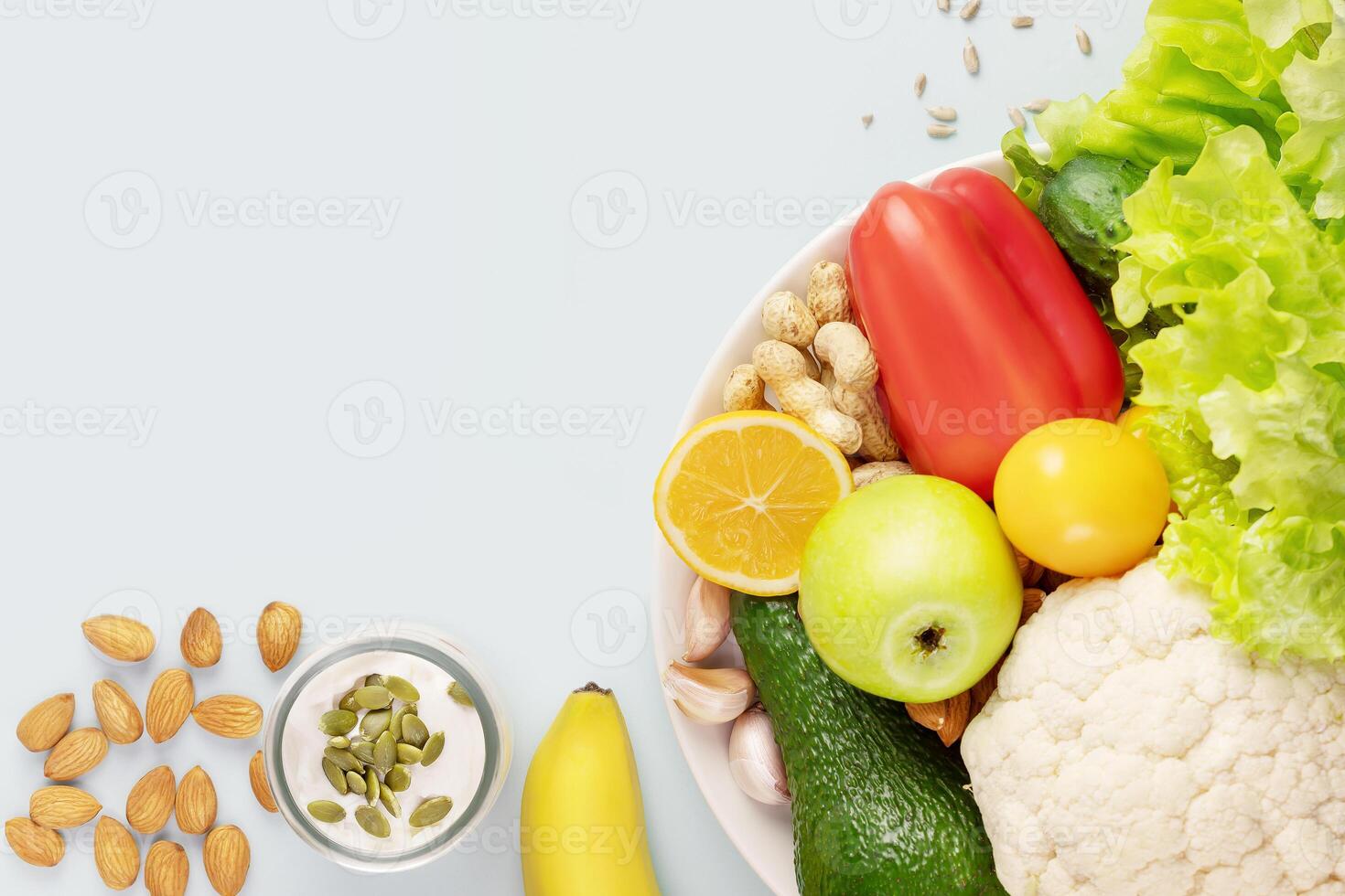 Concept of healthy food and vegetarian diet photo
