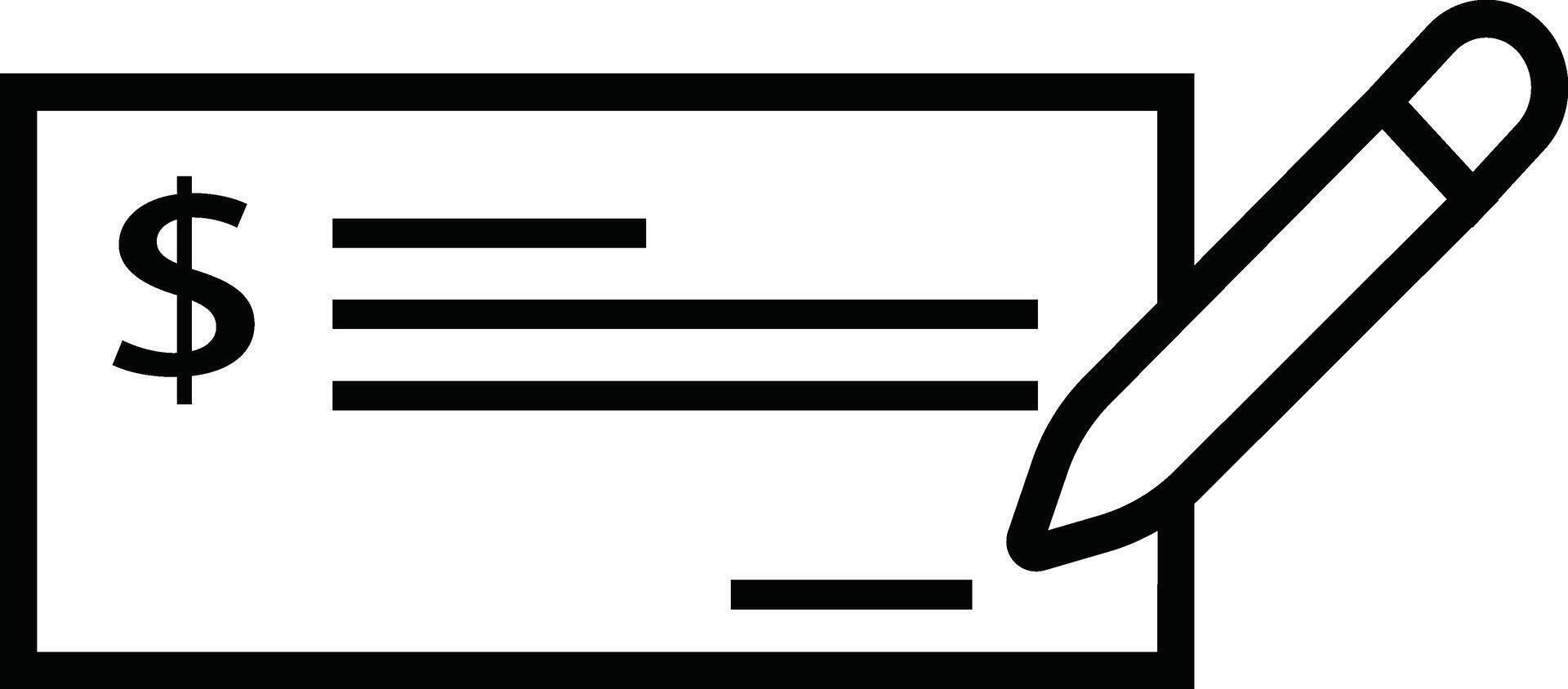 Payment check icon in line style. for apps or website bank cheque symbol. paycheck sign in black Bank Check related glyph icon. Isolated on vector