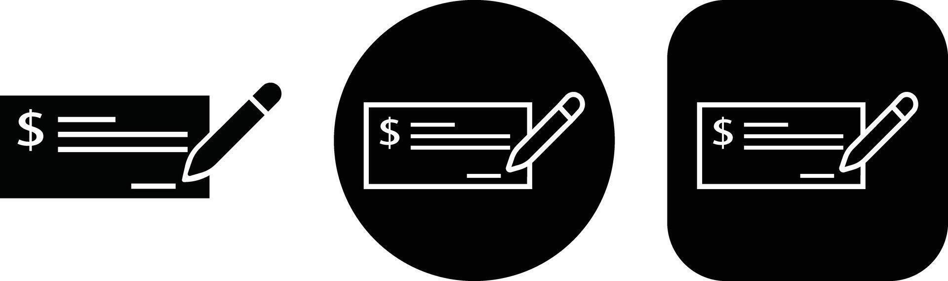 Payment check icon in flat style set. for apps or website bank cheque symbol. paycheck sign in black Bank Check related glyph icon. Isolated on. vector