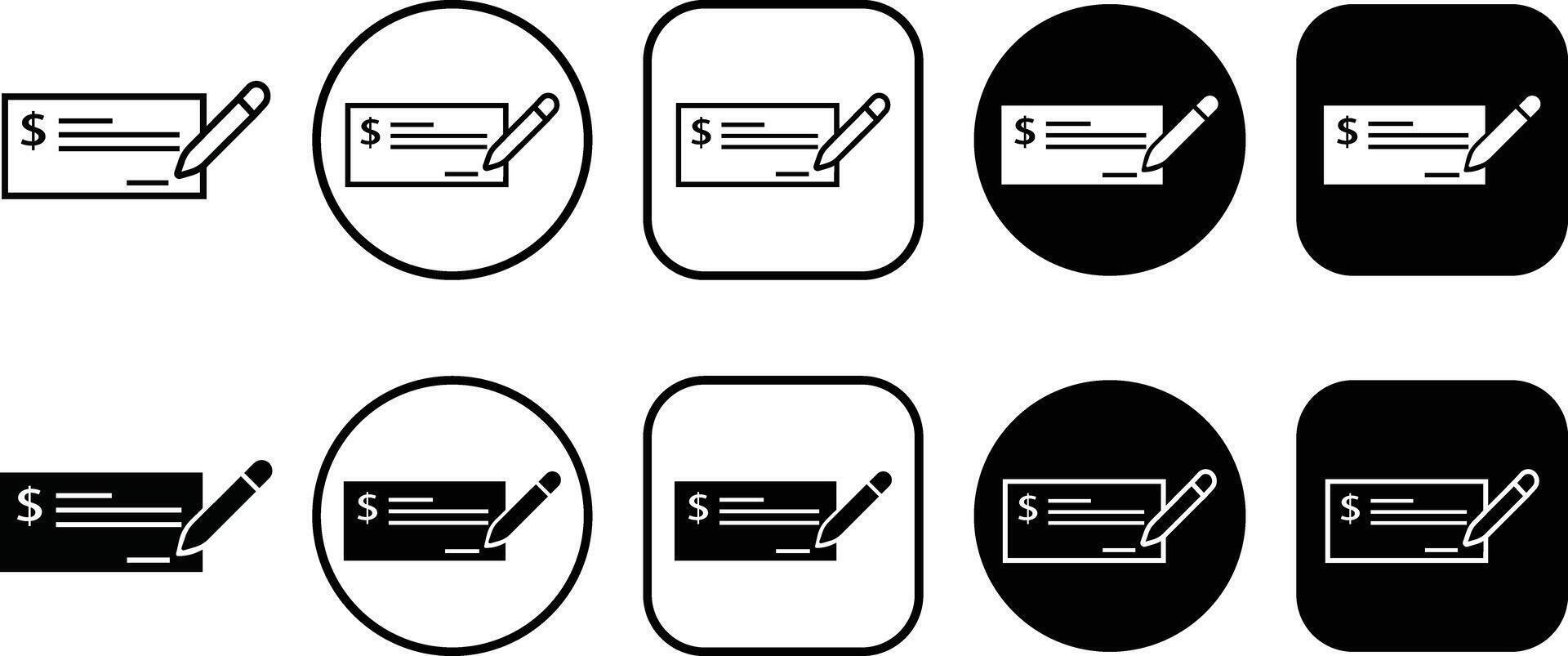 Payment check icon in flat and line style set. for apps or website bank cheque symbol. paycheck sign in black Bank Check related glyph icon. Isolated on vector