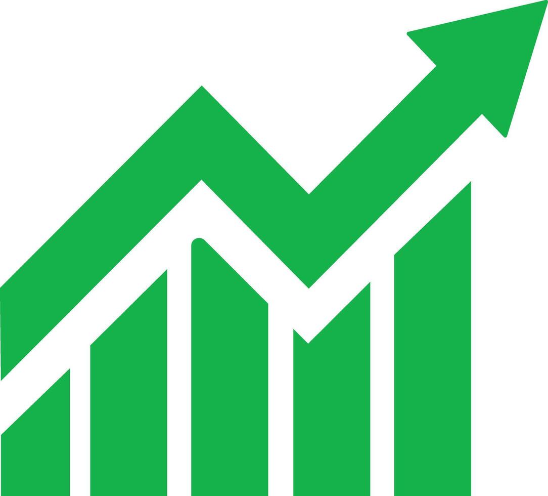 Growing bar graph icon in flat for app or web Statistics and analytics, data, charts diagrams, money, Abstract increasing arrow business graph animation isolated on vector