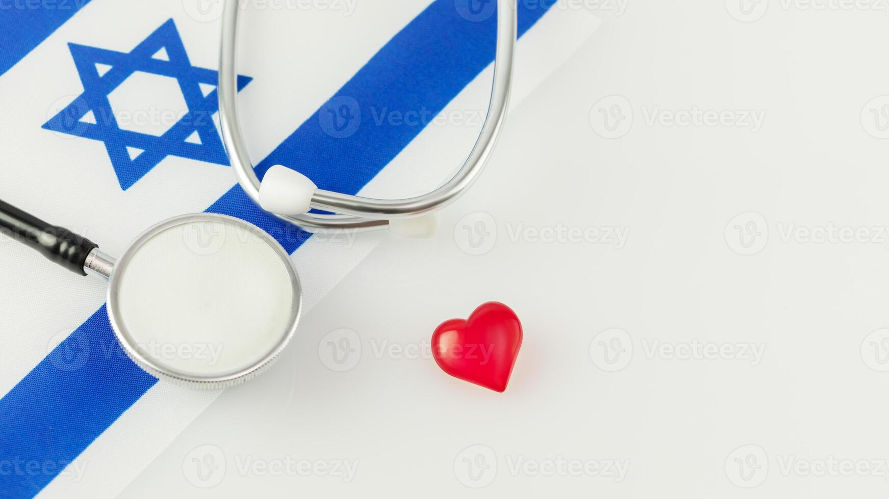 Israel medicine banner with stethoscope, Israel flag and heart photo