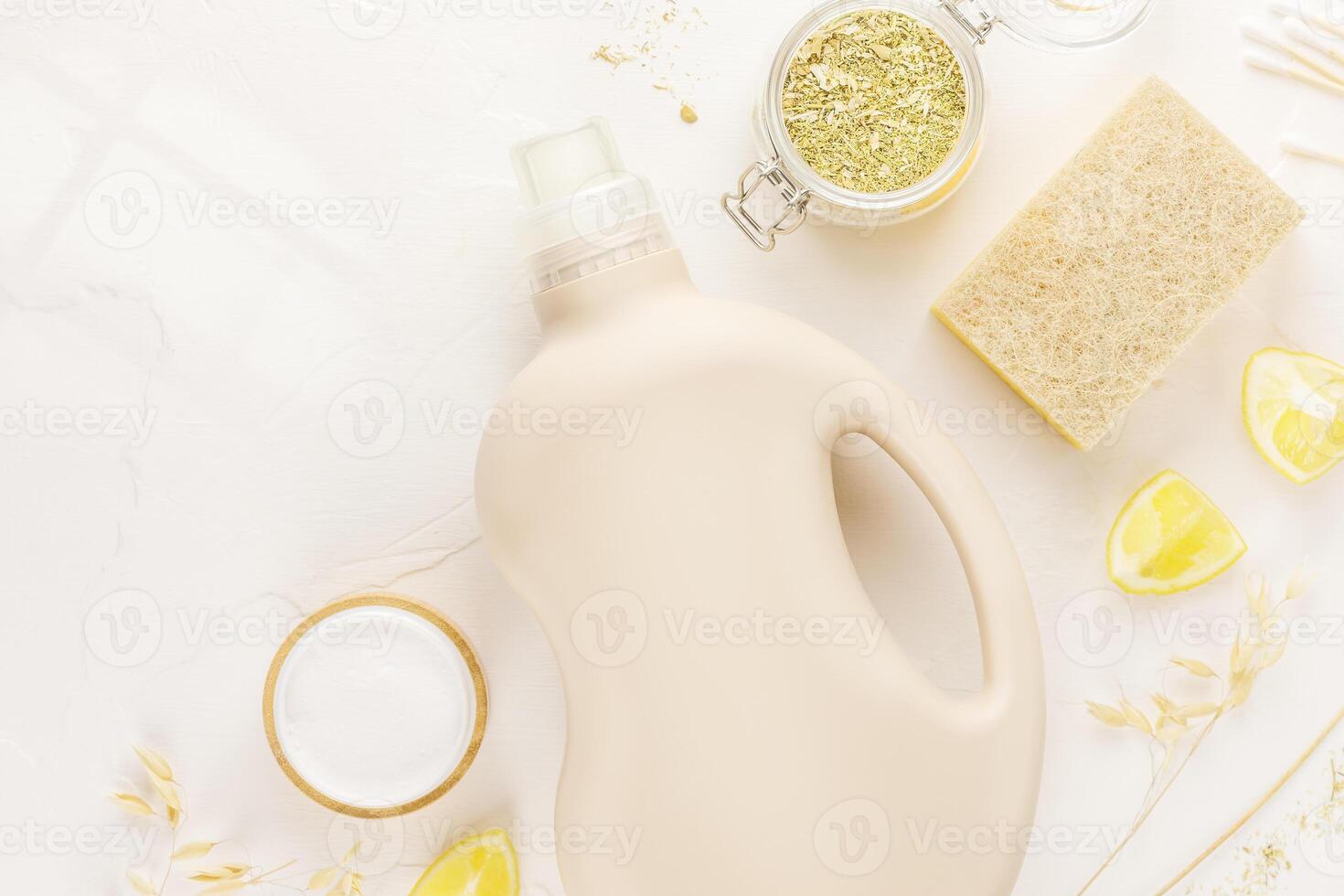 Natural cleaners, cleaning products, natural detergent bottles photo