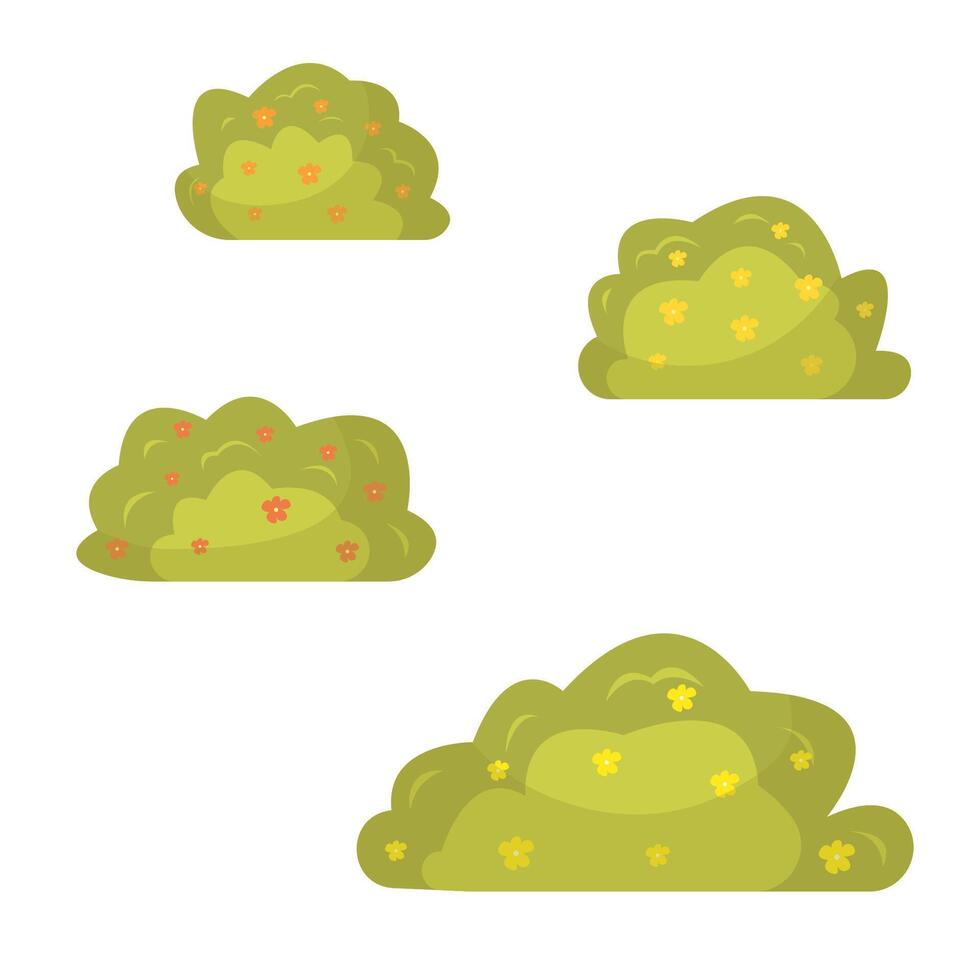 Green bushes with flowers cartoon forest and park bushes with flowers in flat style vector
