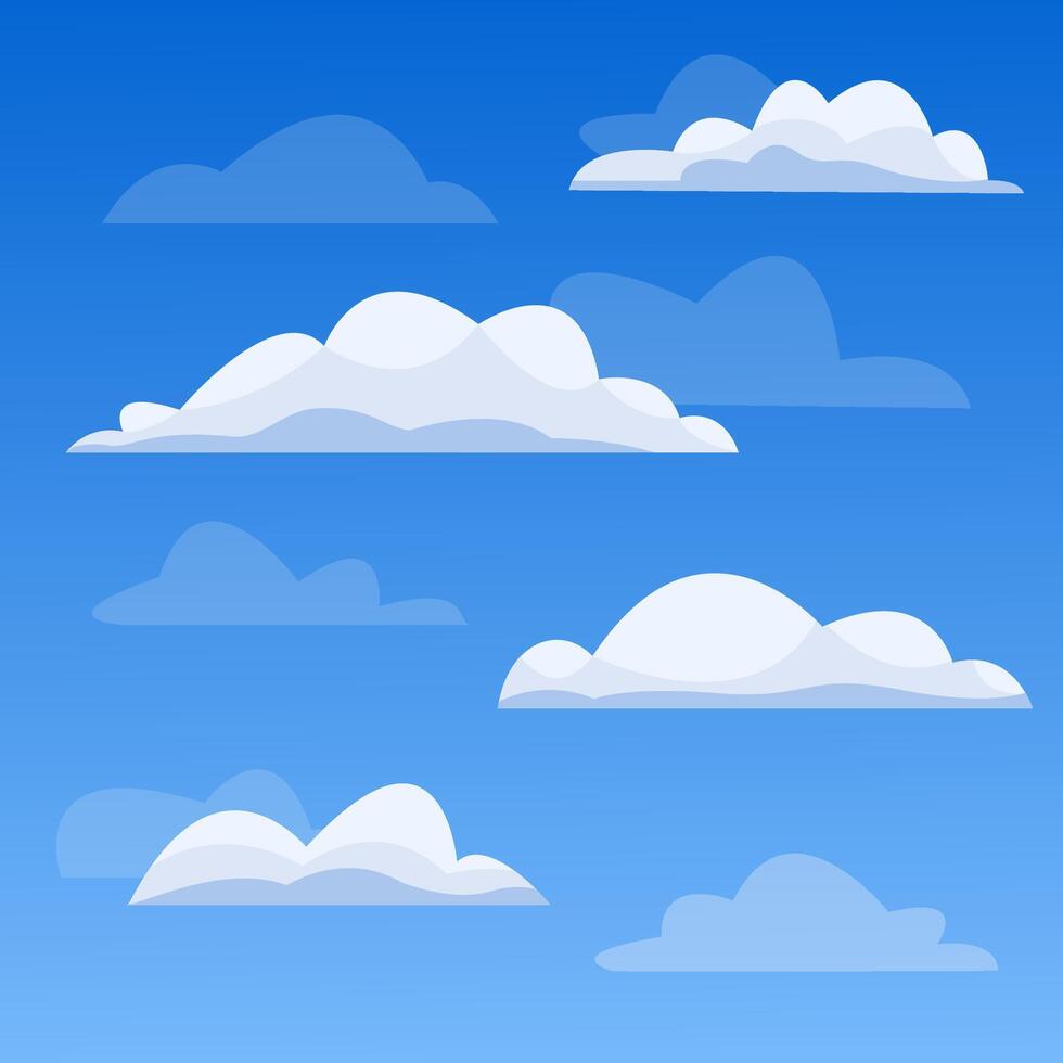 set of different cartoon clouds isolated on blue sky vector