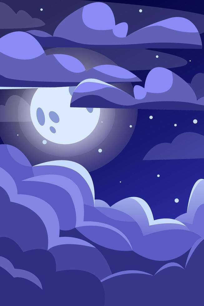 night sky with moon, clouds and stars. Moon through the clouds vector
