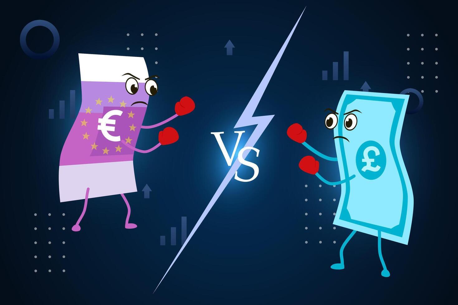 Currency battle of the euro against the pound. Currencies fight on a stylized background. vector