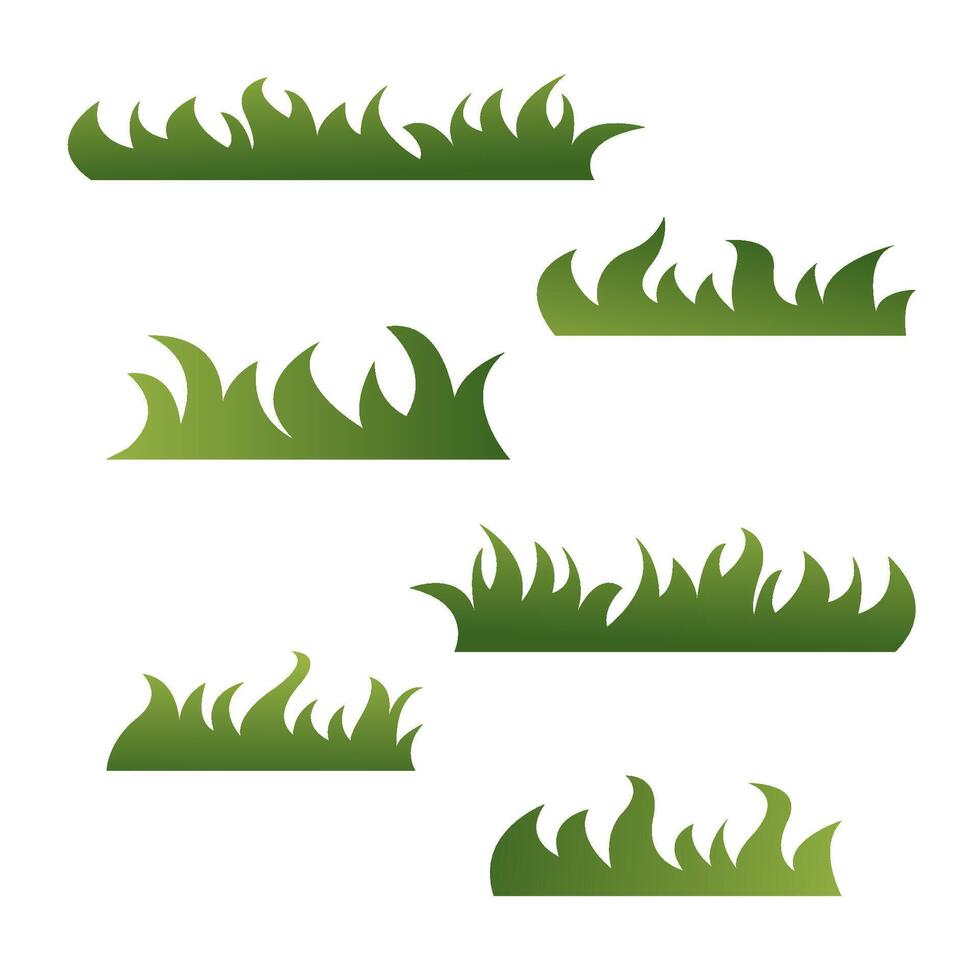 variety of grass borders in windy weather. in flat design vector