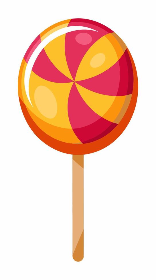 Colorful lollipop with a swirled pattern isolated on white background. Sweet candy in a minimalist style. Concept of confectionery, dessert. Print, design element vector