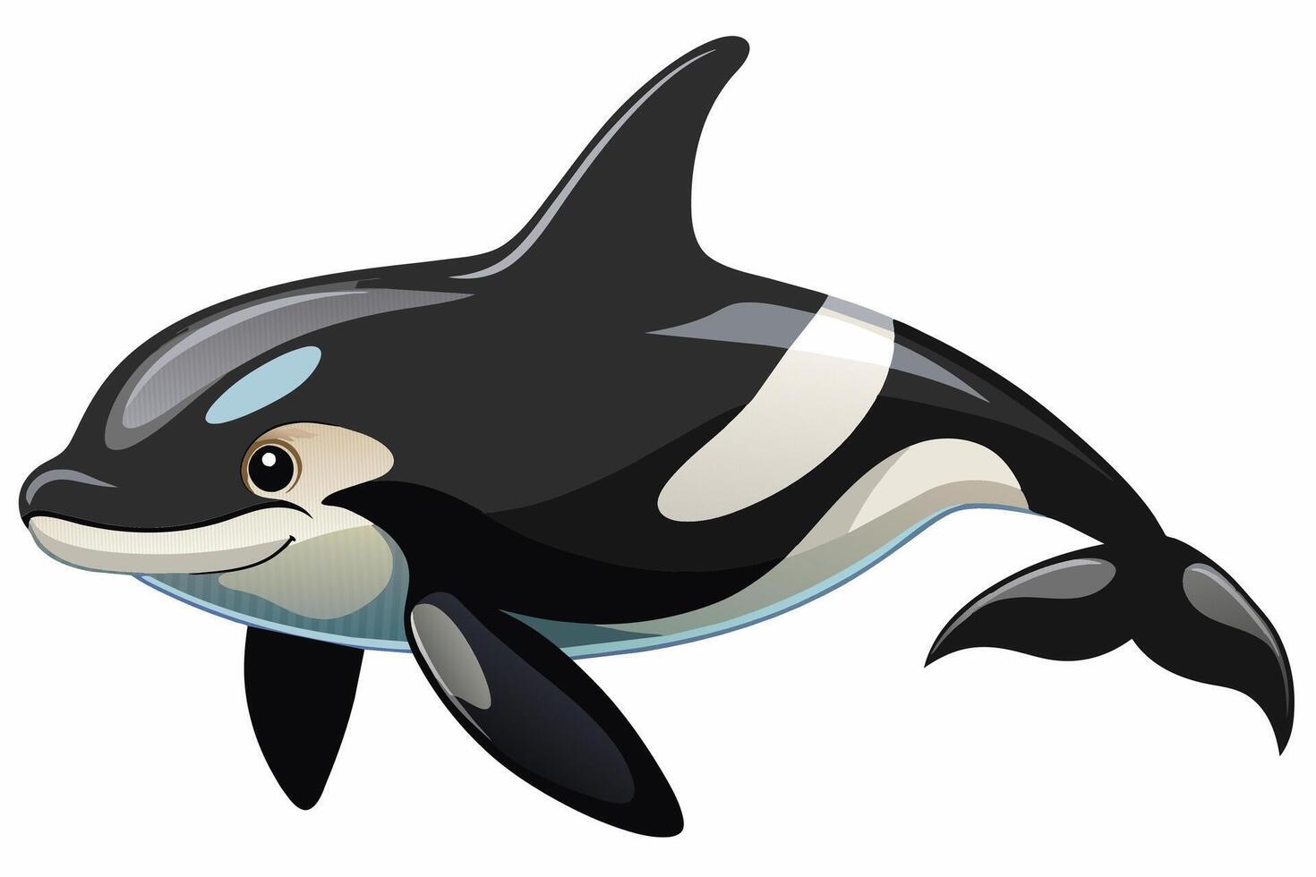 Killer whale isolated on a white background. Concept of ocean creature illustration, minimalist style, marine life, orca whale. Print, icon, digital art vector