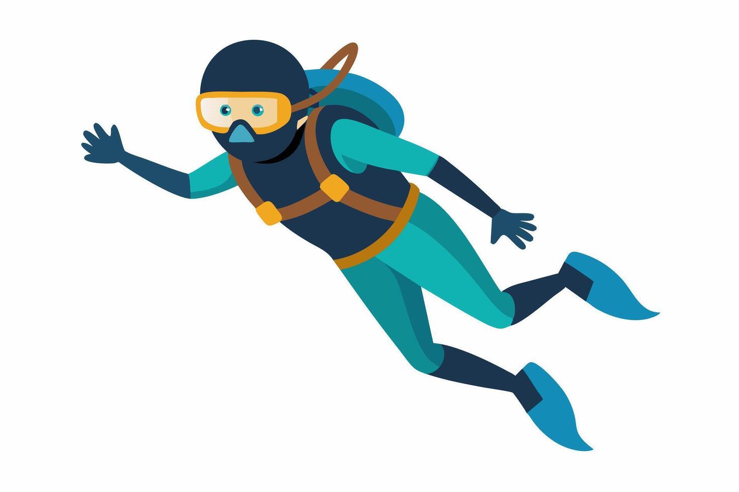 Scuba diver isolated on white background. Graphic illustration. Concept of underwater adventure, scuba diving tourism. Print, design element vector