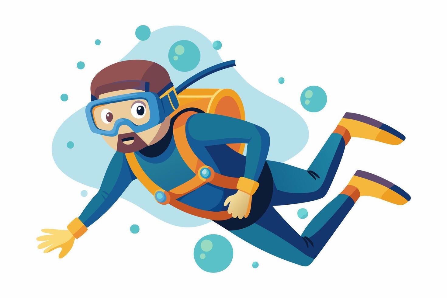 Scuba diver isolated on white background. Graphic illustration. Concept of underwater adventure, scuba diving tourism. Print, design element vector