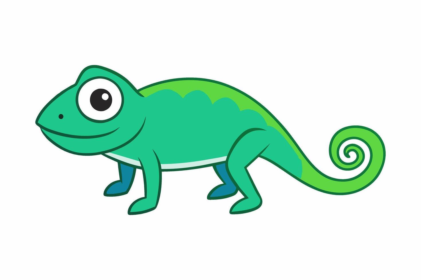 Colorful cartoon chameleon isolated on a white background. Concept of wild animal illustration, minimalist style, cute lizard. Perfect for print, art, icon, design element, and digital illustration. vector