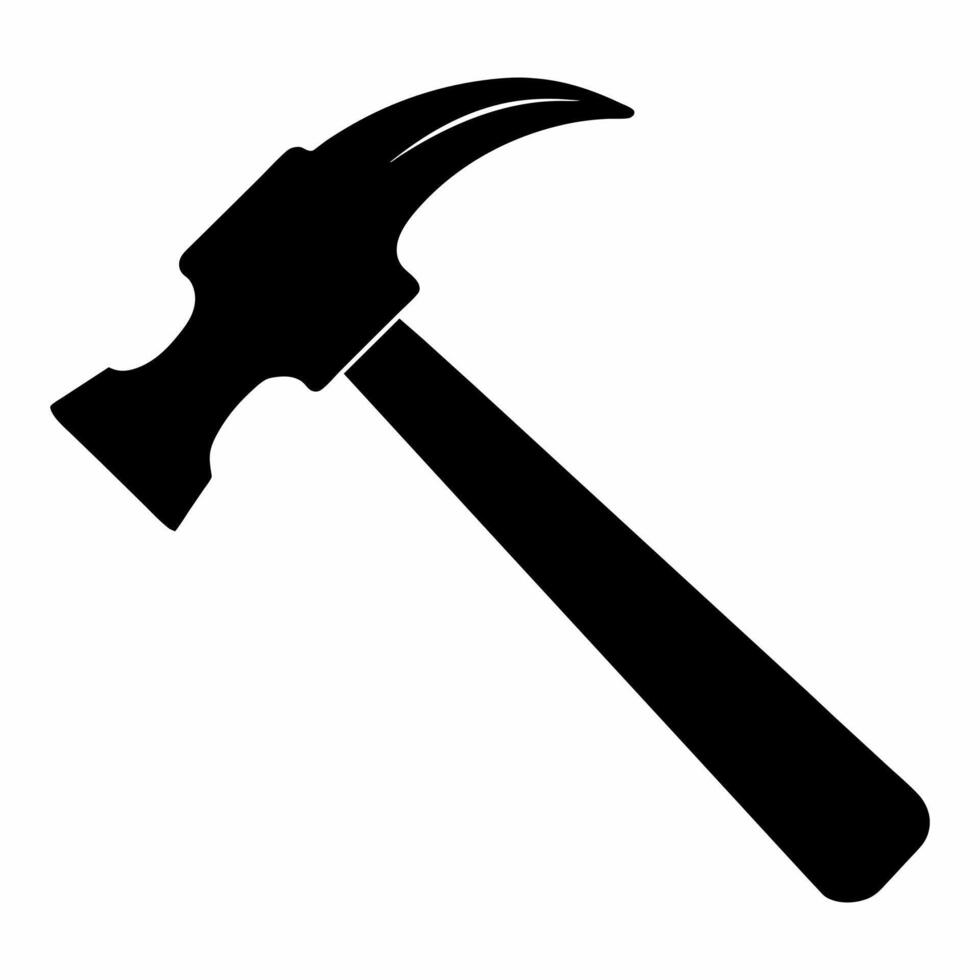 Black silhouette of a hammer isolated on a white background. concept of tool illustration, minimalist style, construction, home improvement. print, icon, logo, template, pictogram, element for design. vector