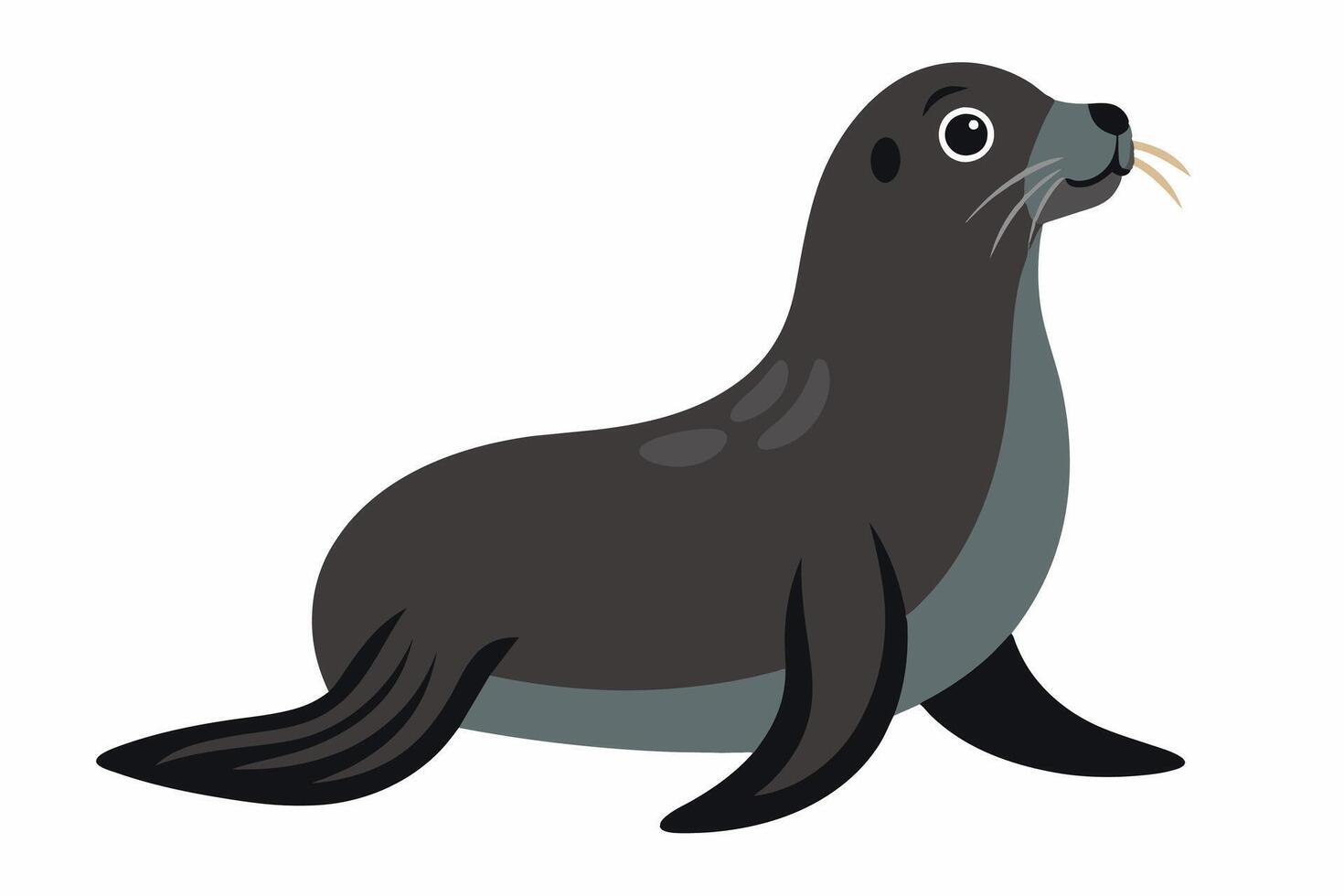 Cute cartoon sea lion illustration isolated on white background. Concept of marine life, adorable animal character, nature wildlife, playful baby sea lion. Print, icon, logo, design element. vector
