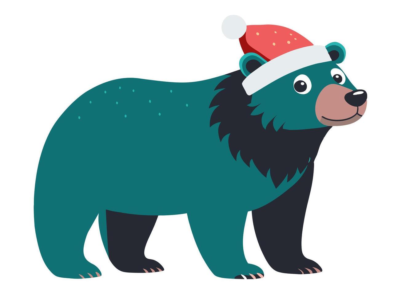 Cute bear in Christmas Santa hat isolated on white background. Adorable bear cub in festive attire. Concept of holiday pets, Christmas animals, festive season. Print, logo, design element vector