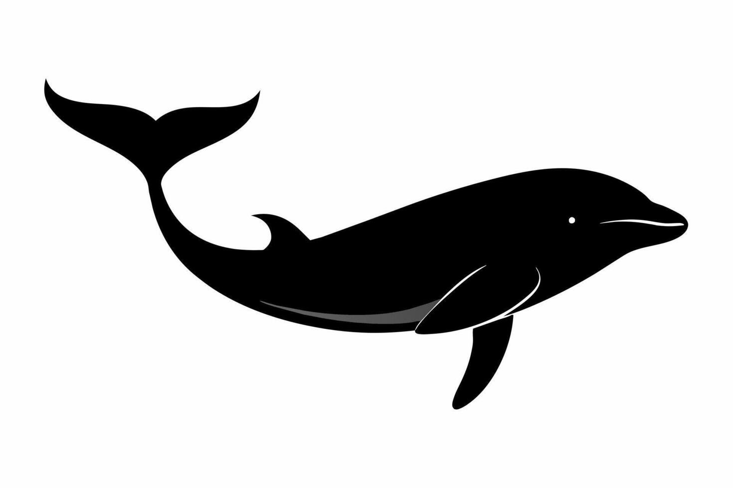 Black silhouette of whale isolated on a white background. Concept of marine animal illustration, minimalist style, ocean life, aquatic creature. Print, icon, logo, graphic design element. vector