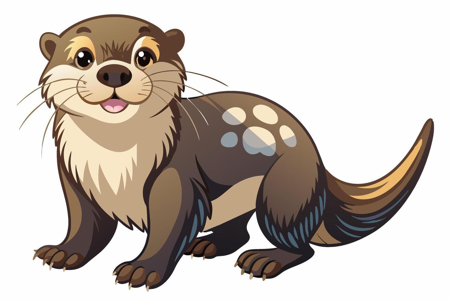 Cute brown sea otter with four paws isolated on white background. Adorable otter illustration. Concept of wildlife, aquatic animal, nature art. Print, icon, logo, design element. vector