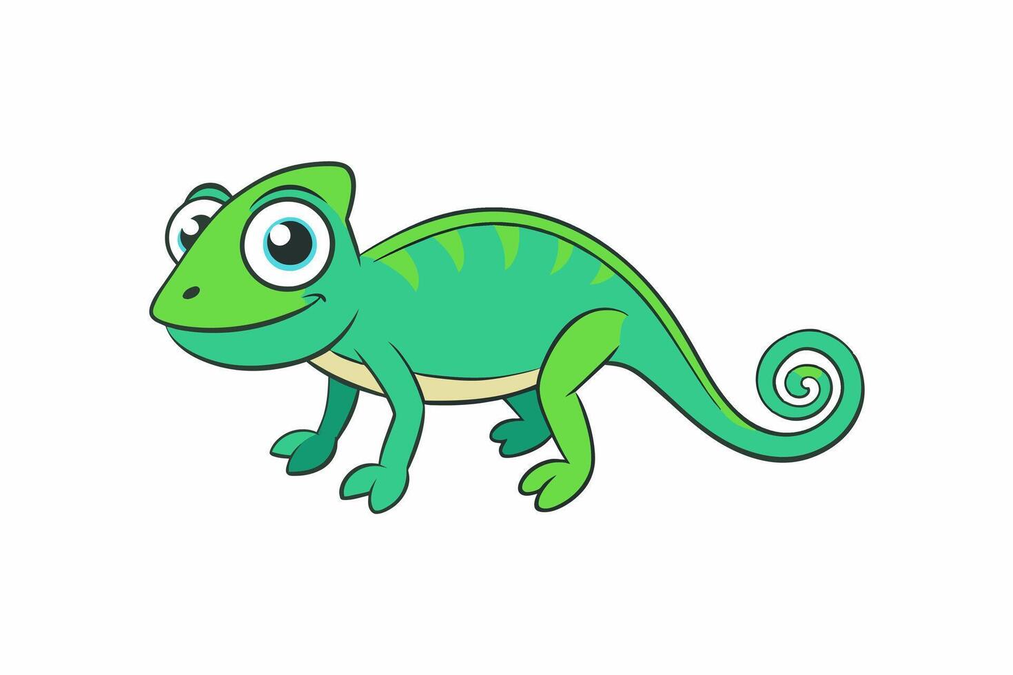 Colorful cartoon chameleon isolated on a white background. Concept of wild animal illustration, minimalist style, cute lizard. Perfect for print, art, icon, design element, and digital illustration. vector