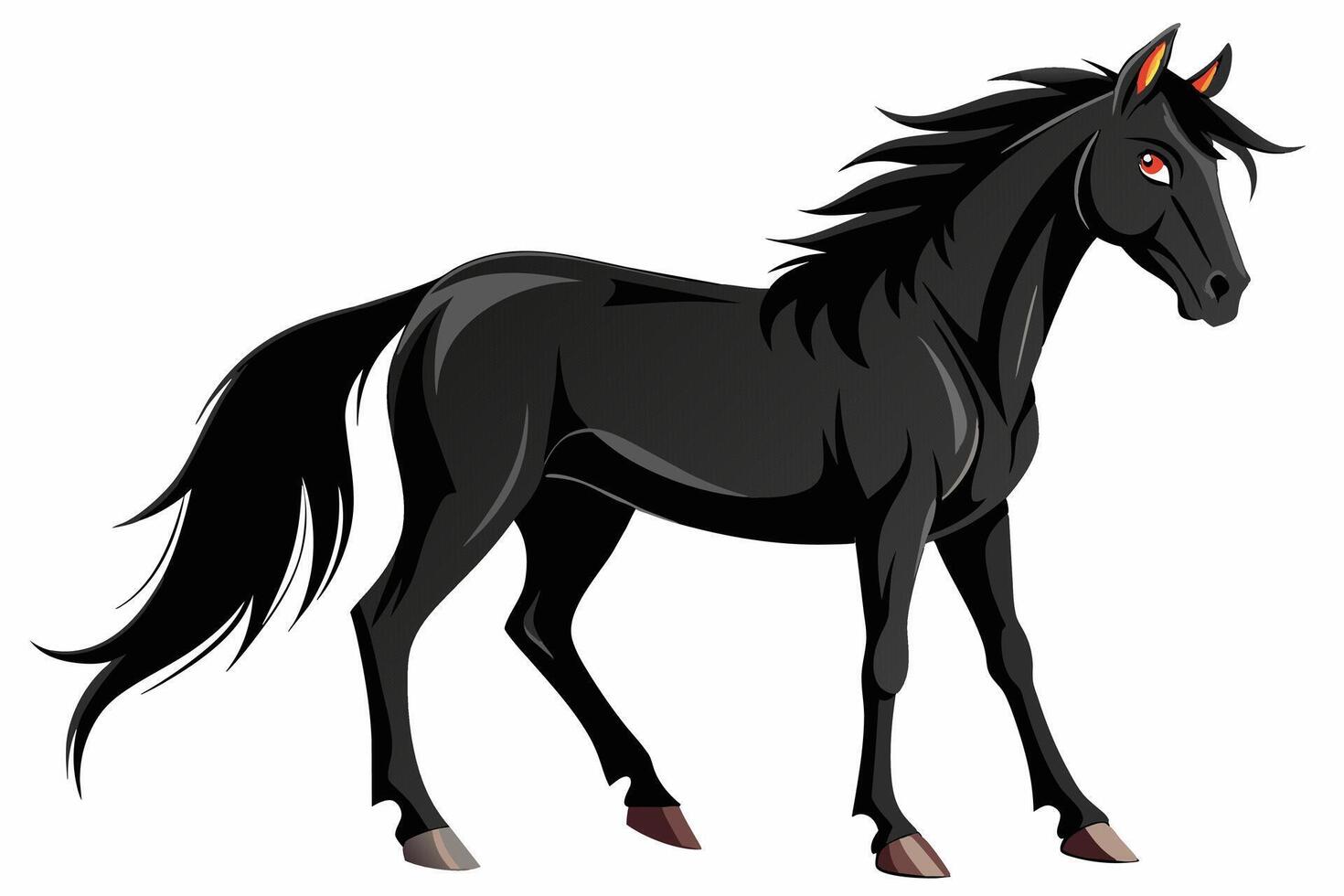 Black horse isolated on white background. Concept of wild animal illustration, minimalist style, graphic art. Print, icon, logo, template, pictogram, element for design vector