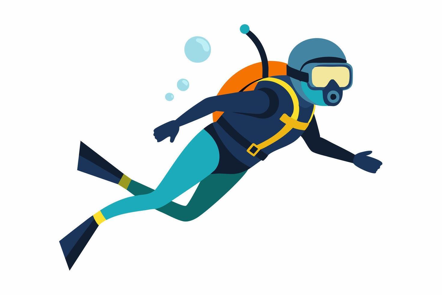 Scuba diver isolated on white background. Graphic illustration. Concept of underwater adventure, scuba diving tourism. Print, design element vector