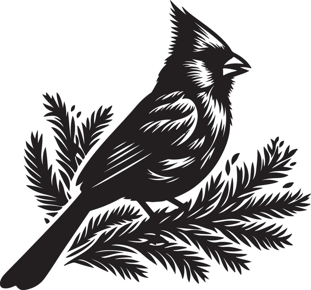 Cardinal Bird black Silhouette isolated on a white background vector