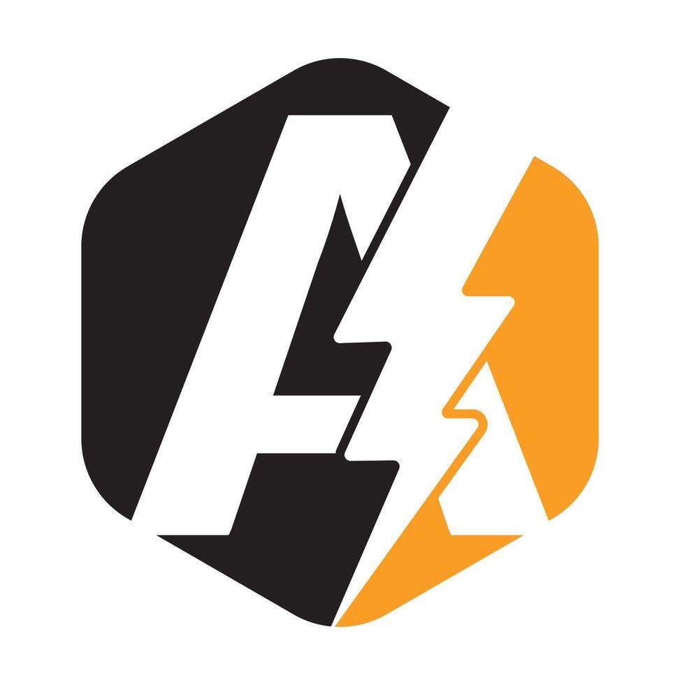 letters A with flash logo. Lightning Thunder Letter A logo design. vector