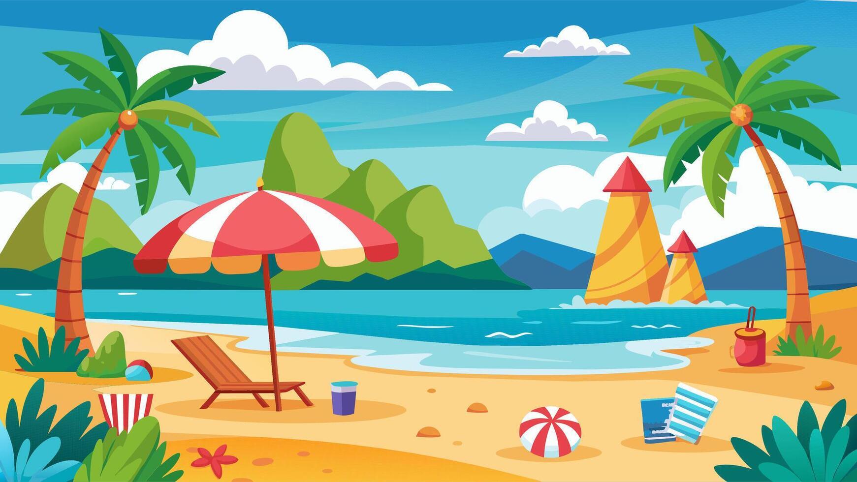 Summer beach scene banner design background vector
