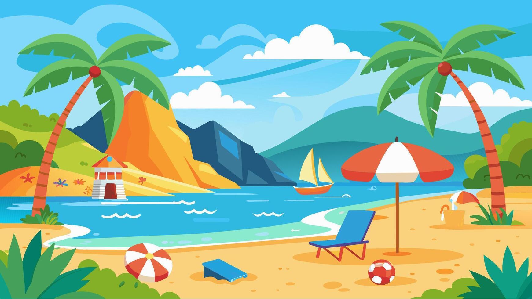Summer beach scene banner design background vector
