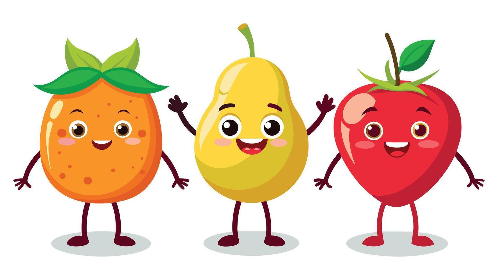 Big Set cute cartoon realistic fruits characters vector