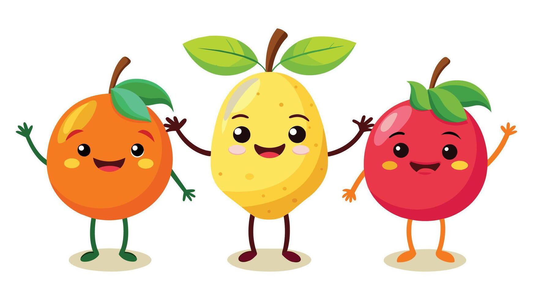 Big Set cute cartoon realistic fruits characters vector