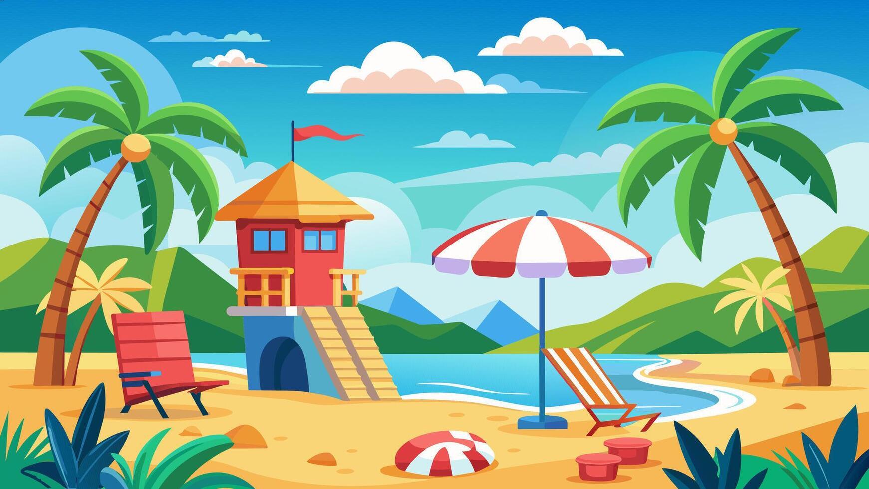 Summer beach scene banner design background vector