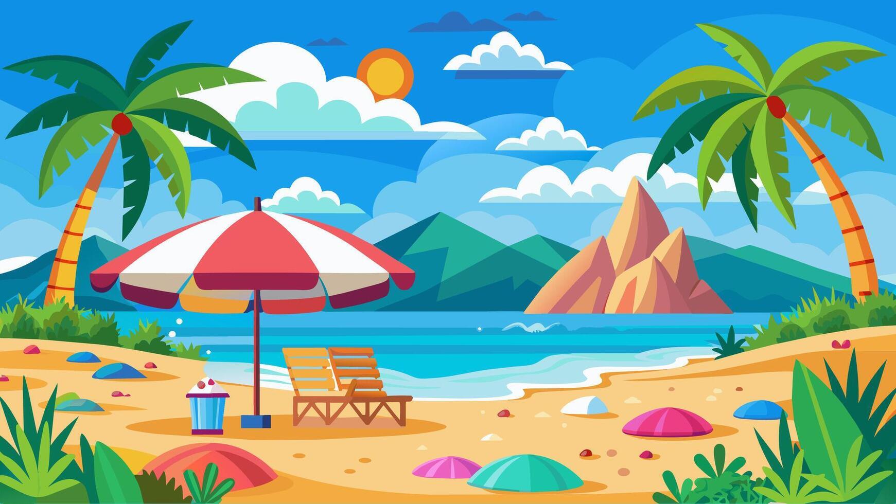 Summer beach scene banner design background vector