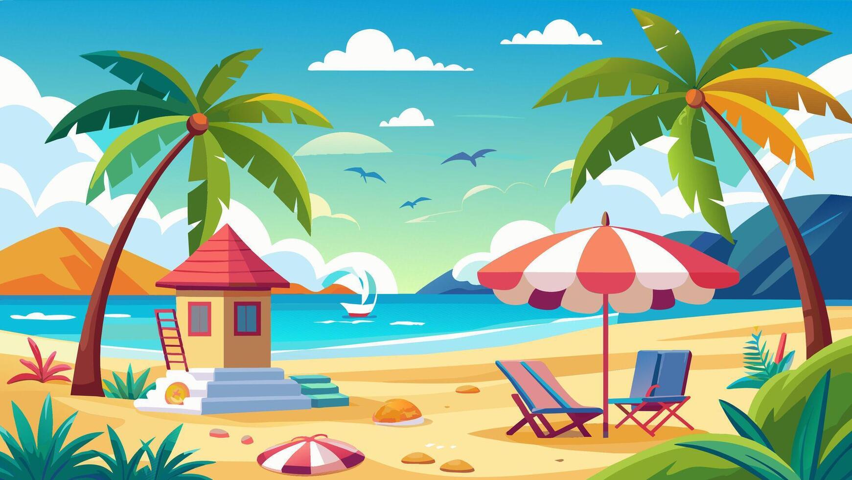 Summer beach scene banner design background vector