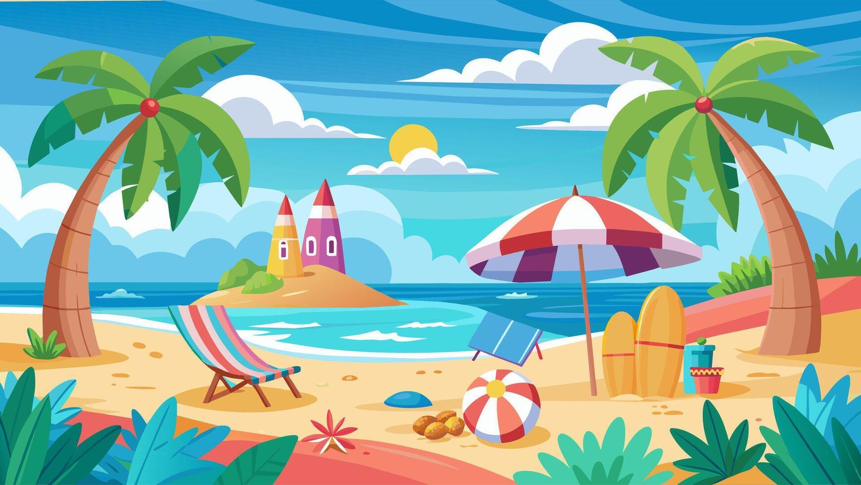 Summer beach scene banner design background vector