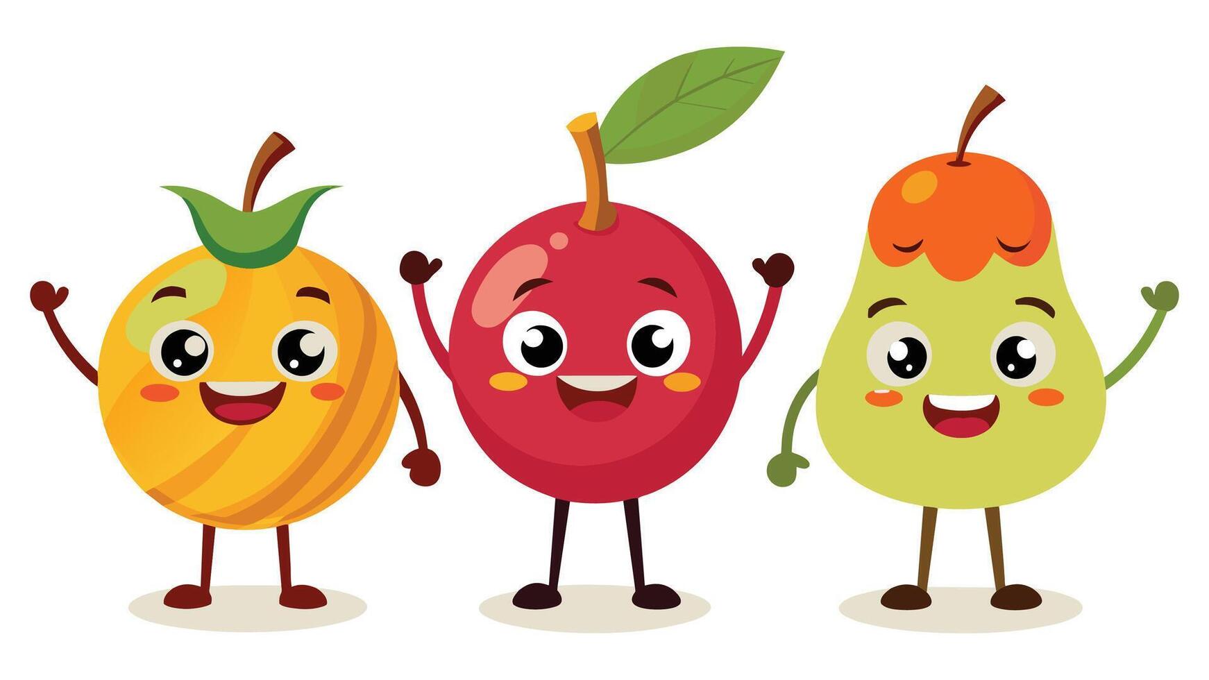 Big Set cute cartoon realistic fruits characters vector