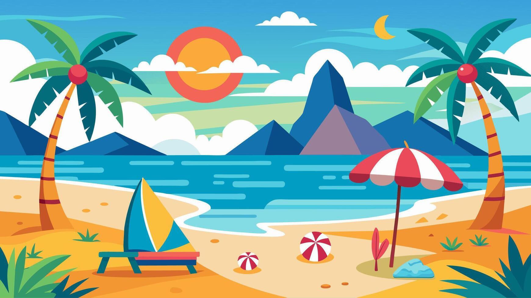 Summer beach scene banner design background vector