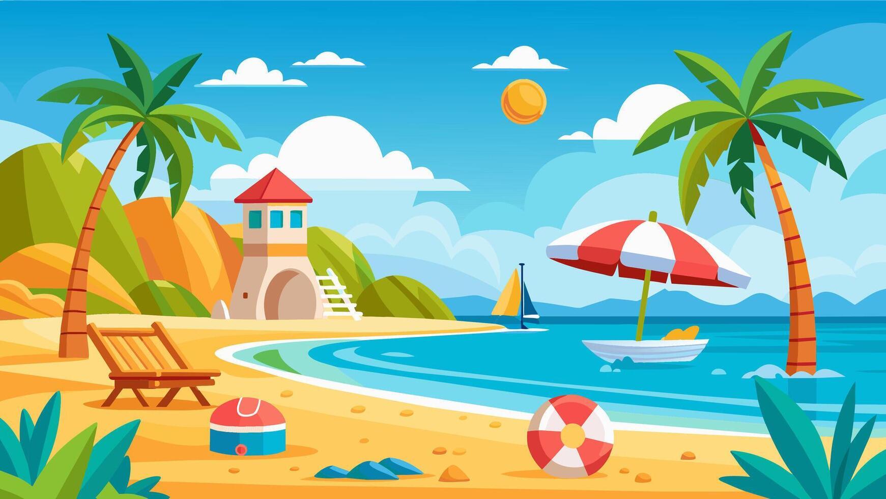 Summer beach scene banner design background vector