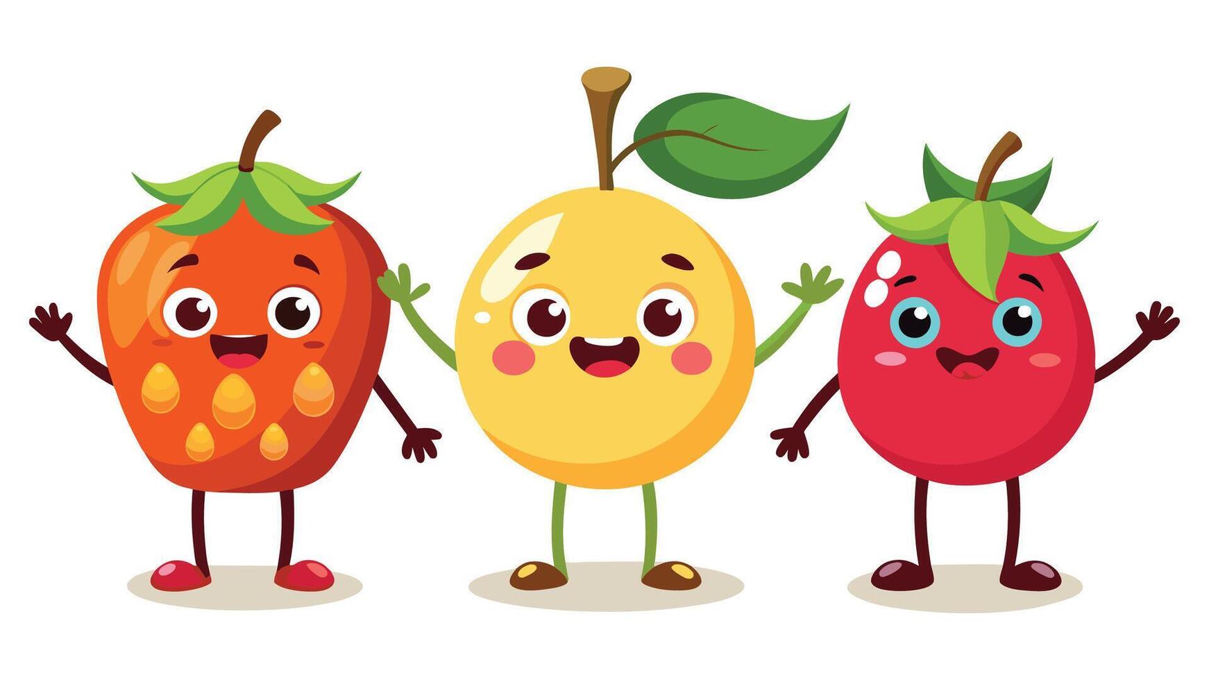 Big Set cute cartoon realistic fruits characters vector