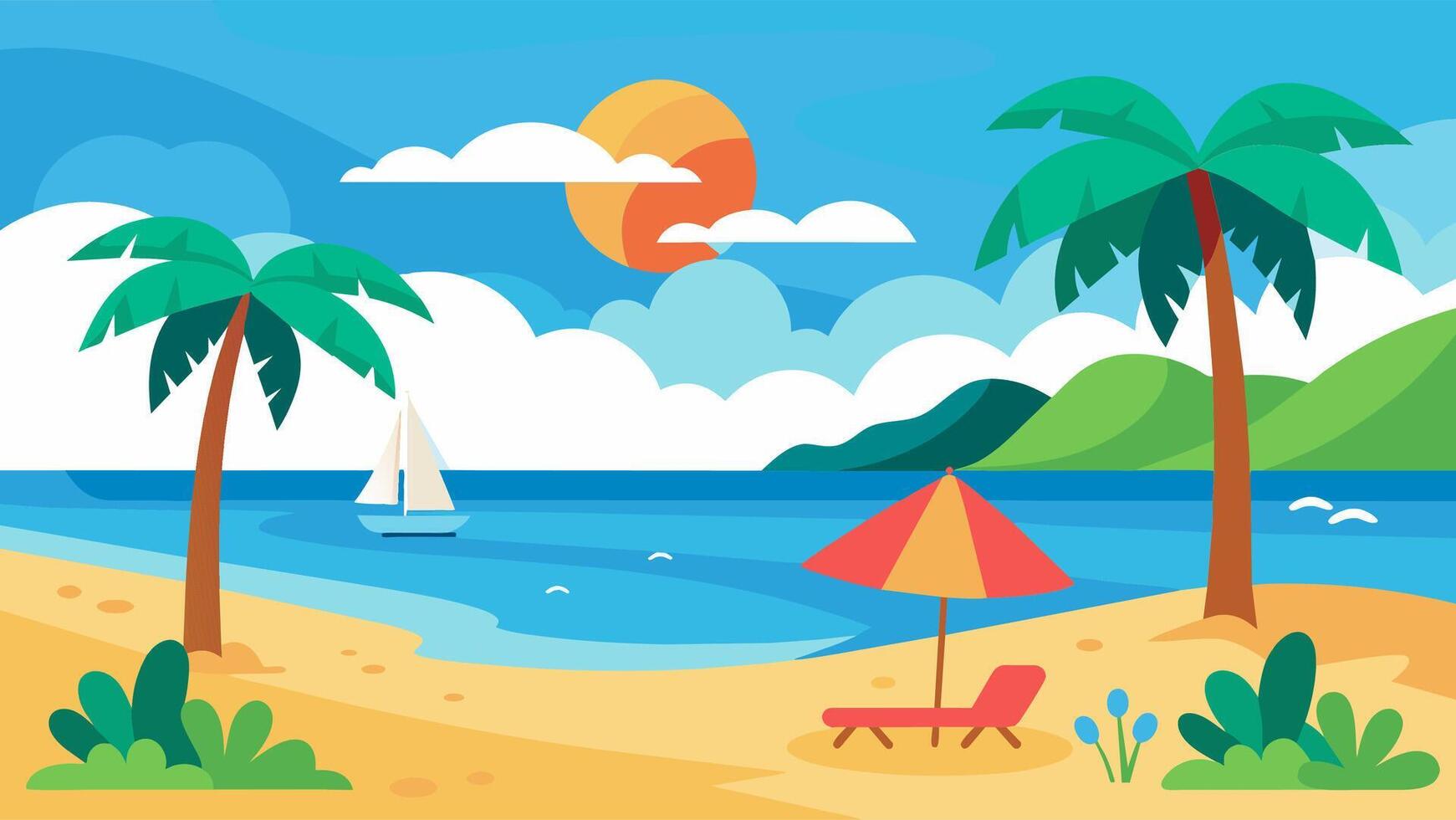 Summer beach scene banner design background vector